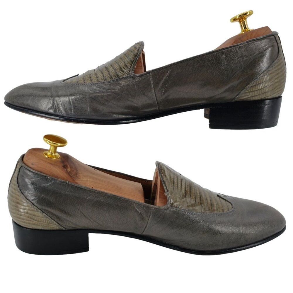 Vintage Exotic Rodolfo Valentino Gray Teju Lizard Men Size 9 Dress Shoes Loafers - Picture 4 of 13